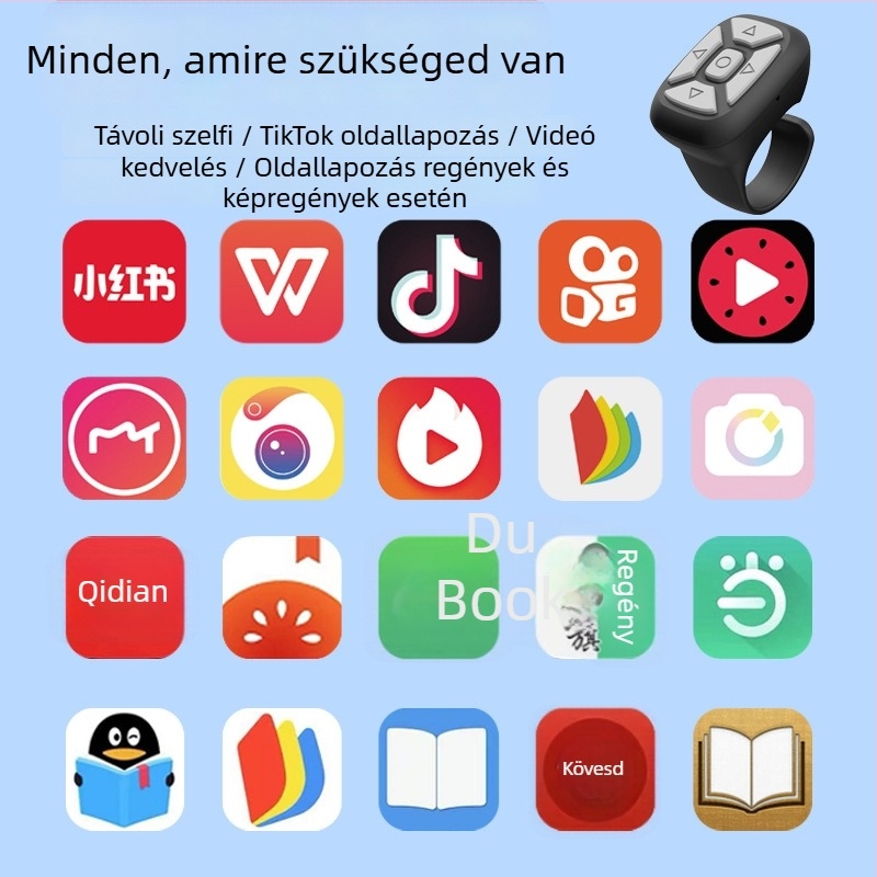 Bluetooth-selfie gyűrűs távirányító alkalmazásvezérléssel, modell S18, Bluetooth 4.0, ABS, tömeg 10 g
