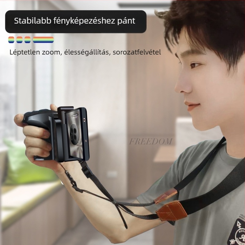 Telefonos kamera stabilizátor Bluetooth távirányítóval, léptetés nélküli zoom, rezgésmentes markolat utazásokhoz is vloghoz, modell BK-CH8, Bluetooth 5.2, kompatibil 55–93 mm-es telefonokkal, távolság 15 m