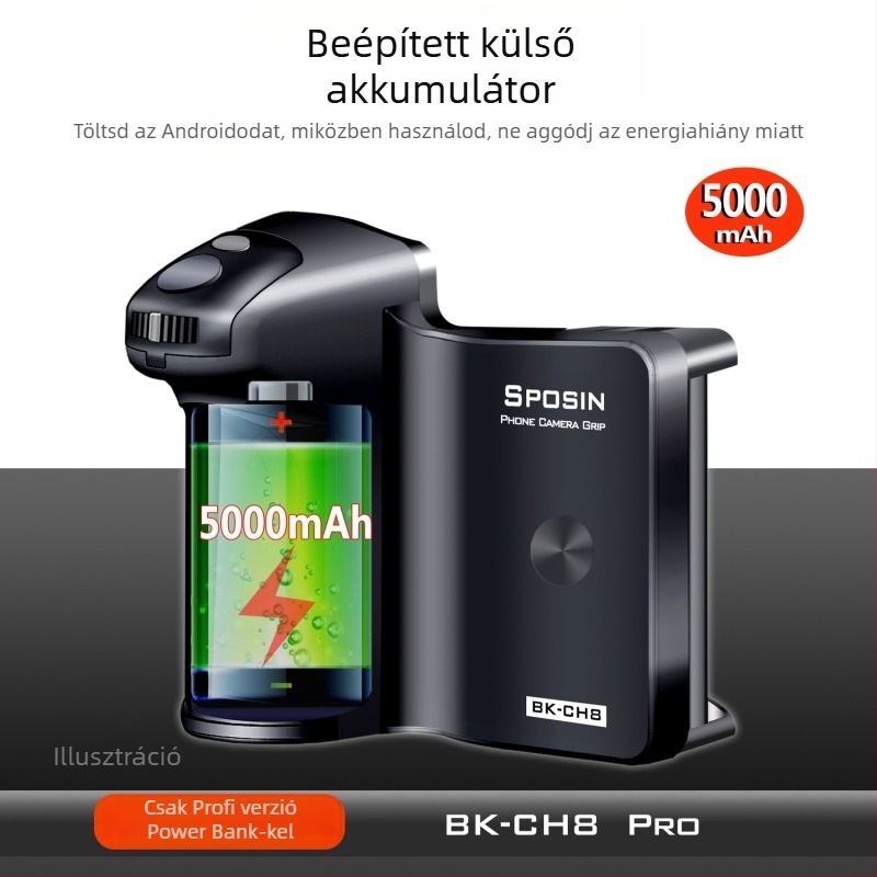 Telefonos kamera stabilizátor Bluetooth távirányítóval, léptetés nélküli zoom, rezgésmentes markolat utazásokhoz is vloghoz, modell BK-CH8, Bluetooth 5.2, kompatibil 55–93 mm-es telefonokkal, távolság 15 m
