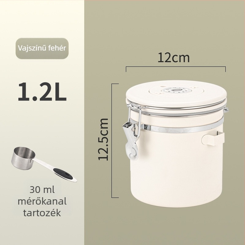 304 rozsdamentes acél kávészem-tároló, vákuumzáras, kör alakú, 1–2 L kapacitás, modern minimalista stílus