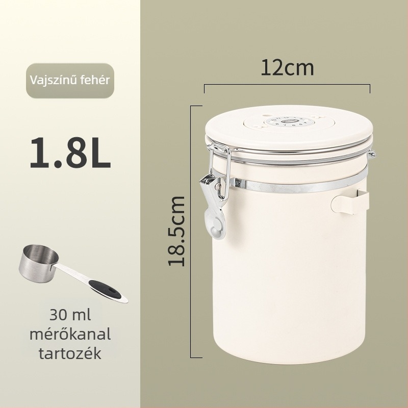304 rozsdamentes acél kávészem-tároló, vákuumzáras, kör alakú, 1–2 L kapacitás, modern minimalista stílus