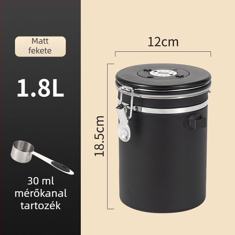 304 rozsdamentes acél kávészem-tároló, vákuumzáras, kör alakú, 1–2 L kapacitás, modern minimalista stílus