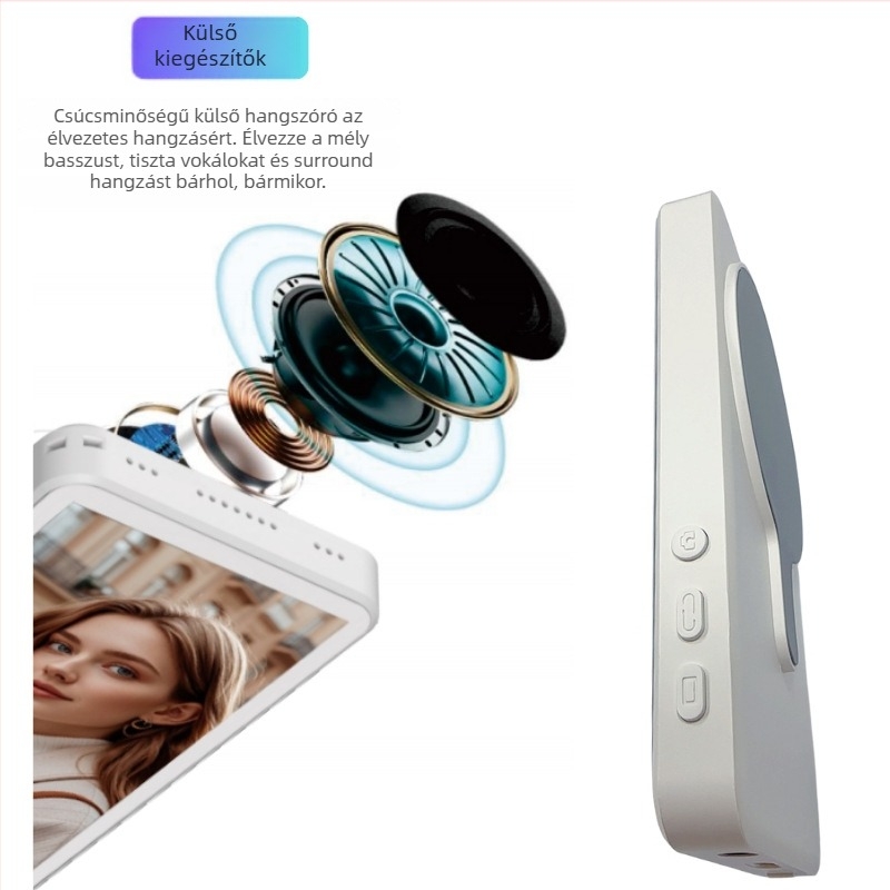 Hordozható selfie projektor telefonhoz – Bluetooth selfie eszköz hátsó mágneses monitor megjelenítéssel – HD közvetítés és felosztott képernyő, modell K2, Bluetooth 2.0, ABS, 110 g, iOS és Android kompatibil