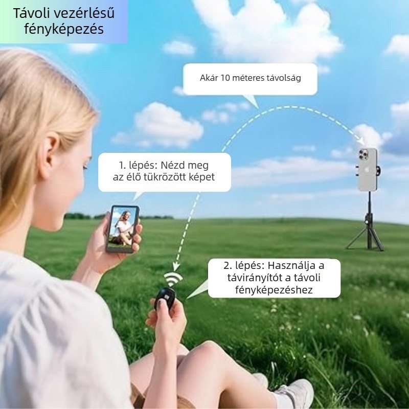Hordozható selfie projektor telefonhoz – Bluetooth selfie eszköz hátsó mágneses monitor megjelenítéssel – HD közvetítés és felosztott képernyő, modell K2, Bluetooth 2.0, ABS, 110 g, iOS és Android kompatibil
