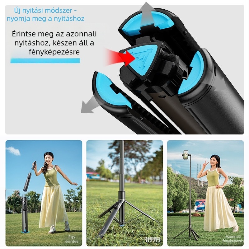 Telefonhoz készült All-in-One selfie pálca-tripod, hordozható teleszkópos Bluetooth távirányítóval, ötvözet, testreszabható, univerzális