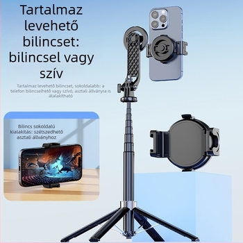 P135 Mágneses Selfie Bot Okostelefonokhoz, Univerzális, Élő közvetítéshez, Stabilizáció, Kihúzható Padlóra Álló, Bluetooth Selfie Állvány