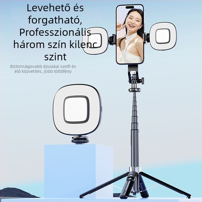 P135 Mágneses Selfie Bot Okostelefonokhoz, Univerzális, Élő közvetítéshez, Stabilizáció, Kihúzható Padlóra Álló, Bluetooth Selfie Állvány