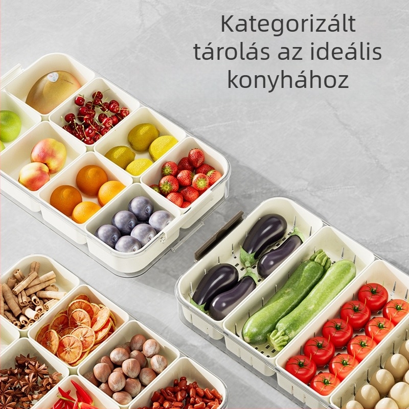Japán stílusú műanyag fűszer tároló doboz időzítővel, átlátszó rekeszekkel gyógynövényekhez