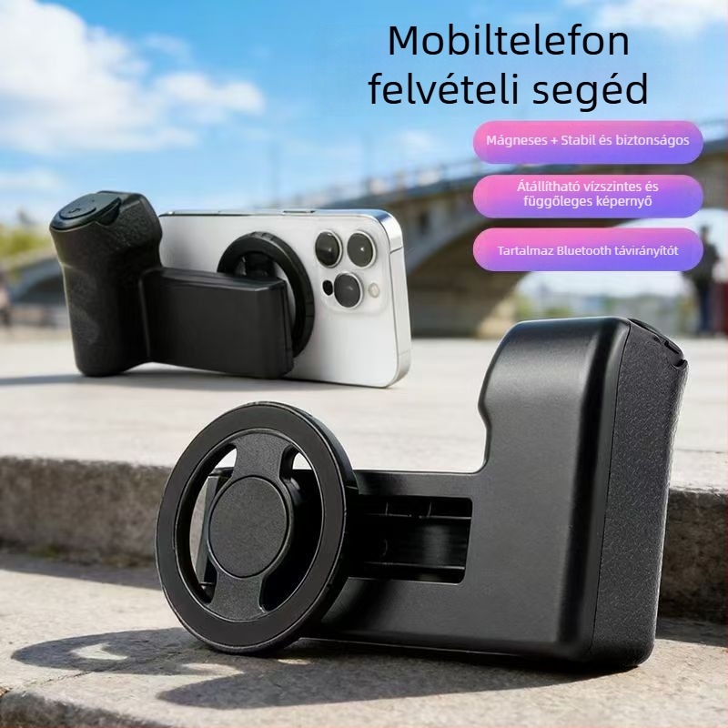 Okostelefonhoz tartozó stabilizátor mágneses fogóval és Bluetooth távirányítóval, ABS anyag, 96 g, modell K11, Bluetooth 5.0