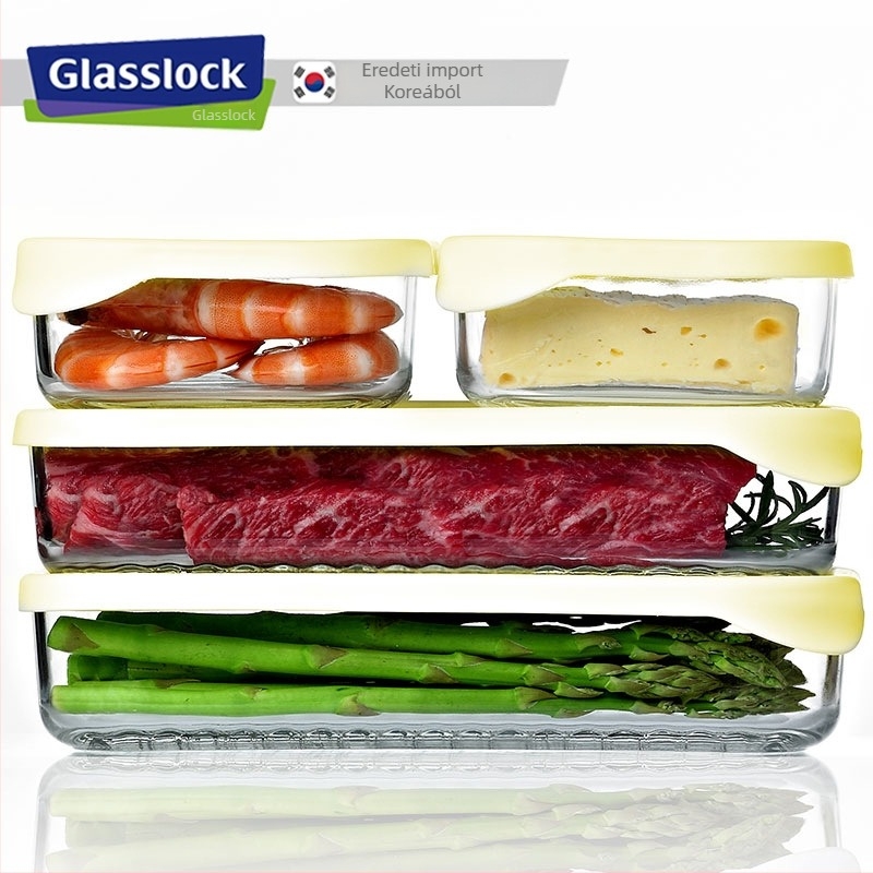 GlassLOCK üveg hűtő tárolóedény, téglalap alakú, mikrohullámú sütőben használható, 800–1000 ml