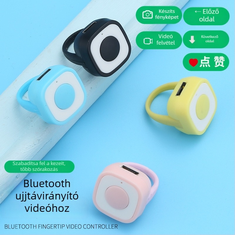 Mini ujjbegy Bluetooth gyűrűs távirányító telefonhoz, modell ZL-01, Bluetooth 4.0, anyag: ABS + szilikon-gél, súly kb. 4 g