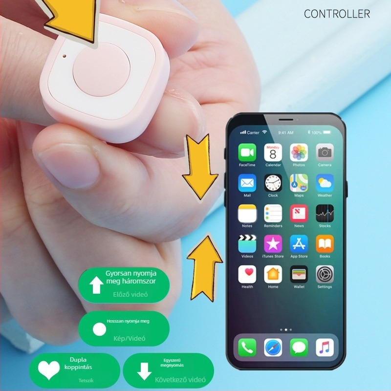 Mini ujjbegy Bluetooth gyűrűs távirányító telefonhoz, modell ZL-01, Bluetooth 4.0, anyag: ABS + szilikon-gél, súly kb. 4 g
