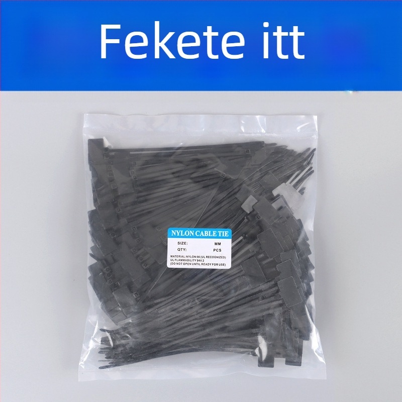 Címkéző kábelkötegek PA66 anyagból, Jiutai márka; 100 darabos csomag címkével és tollal; Eredet: Wenzhou, Zhejiang, Kína.