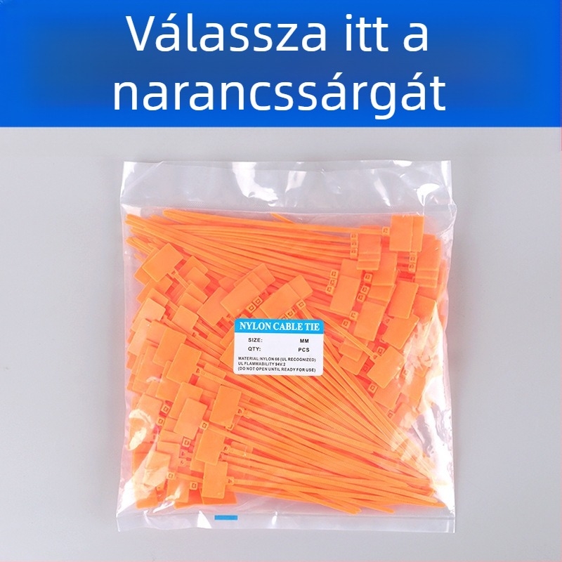 Címkéző kábelkötegek PA66 anyagból, Jiutai márka; 100 darabos csomag címkével és tollal; Eredet: Wenzhou, Zhejiang, Kína.