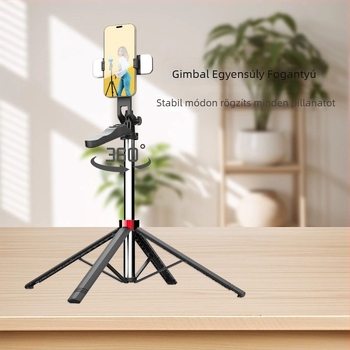 Selfie Stick Négylábú Tripoddal Kültéri Élő Közvetítéshez, LED Világítás, Kinyitható, Bluetooth Távirányító, Rezgésállóság