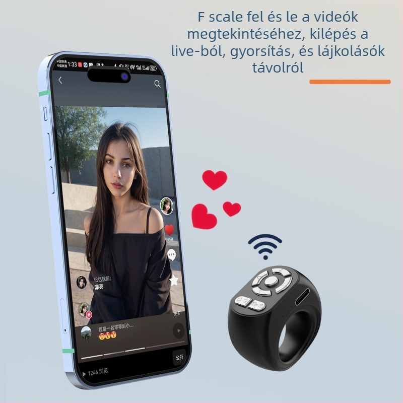 T33 Bluetooth 4.0 körgyűrűs távirányító tablethez/telefonhoz – ABS, 80 g, Selfie és oldalváltás