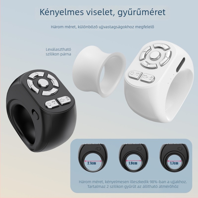 T33 Bluetooth 4.0 körgyűrűs távirányító tablethez/telefonhoz – ABS, 80 g, Selfie és oldalváltás