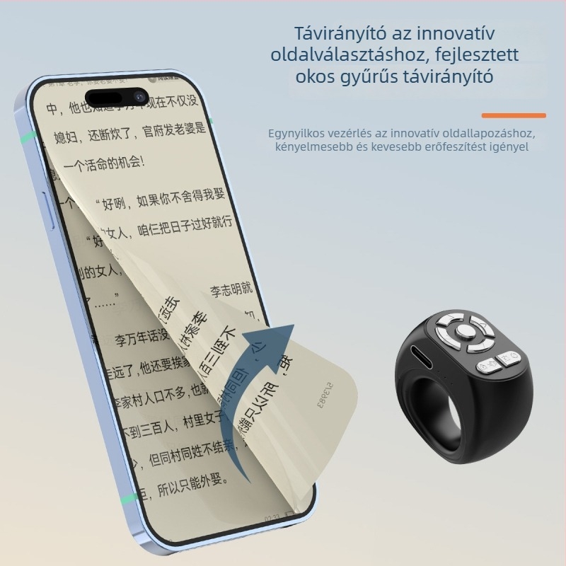 T33 Bluetooth 4.0 körgyűrűs távirányító tablethez/telefonhoz – ABS, 80 g, Selfie és oldalváltás