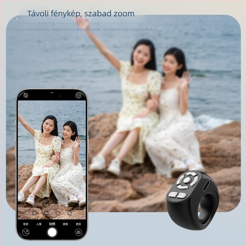 T33 Bluetooth 4.0 körgyűrűs távirányító tablethez/telefonhoz – ABS, 80 g, Selfie és oldalváltás