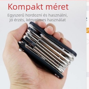 Kerékpár javító eszköz 16-az-1 hex kulcs, összecsukható, rozsdamentes acél, többfunkciós eszköz
