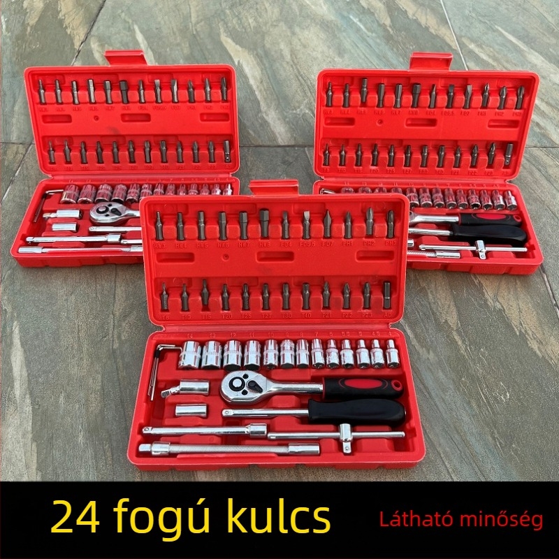 Racsnis kulcs készlet, 48 darabos hex fej készlet, acél, műanyag doboz, modell WE2