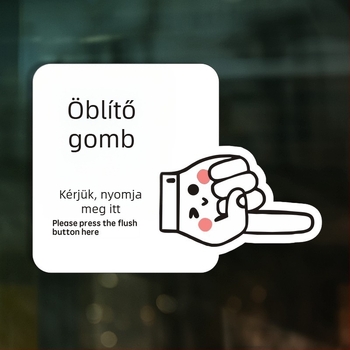 WC öblítő jelzés emlékeztető gombbal, PVC öntapadós címke LH – testreszabás elérhető