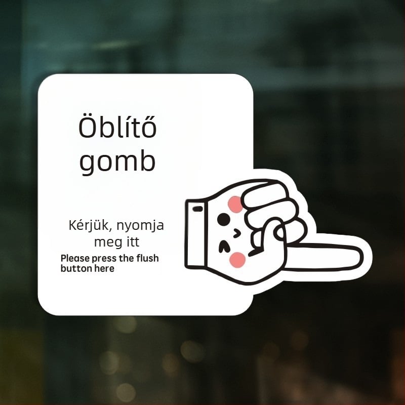 WC öblítő jelzés emlékeztető gombbal, PVC öntapadós címke LH – testreszabás elérhető