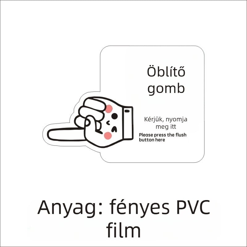 WC öblítő jelzés emlékeztető gombbal, PVC öntapadós címke LH – testreszabás elérhető
