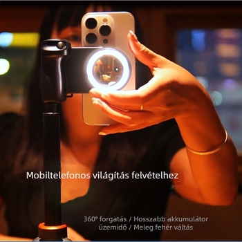 BBC-9 hordozható selfie fény mágneses rögzítéssel, Bluetooth 5.0, műanyag ház, 185 g