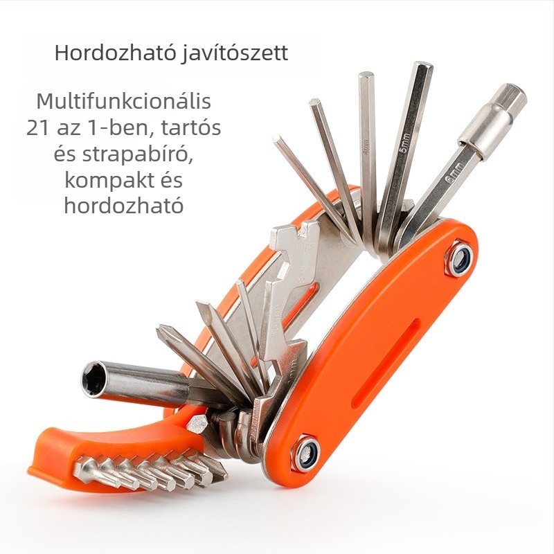 JetCool 21-in-1 összecsukható kerékpárjavító készlet hegymászó kerékpárhoz, gumijavító készlet – szénacél, testreszabható