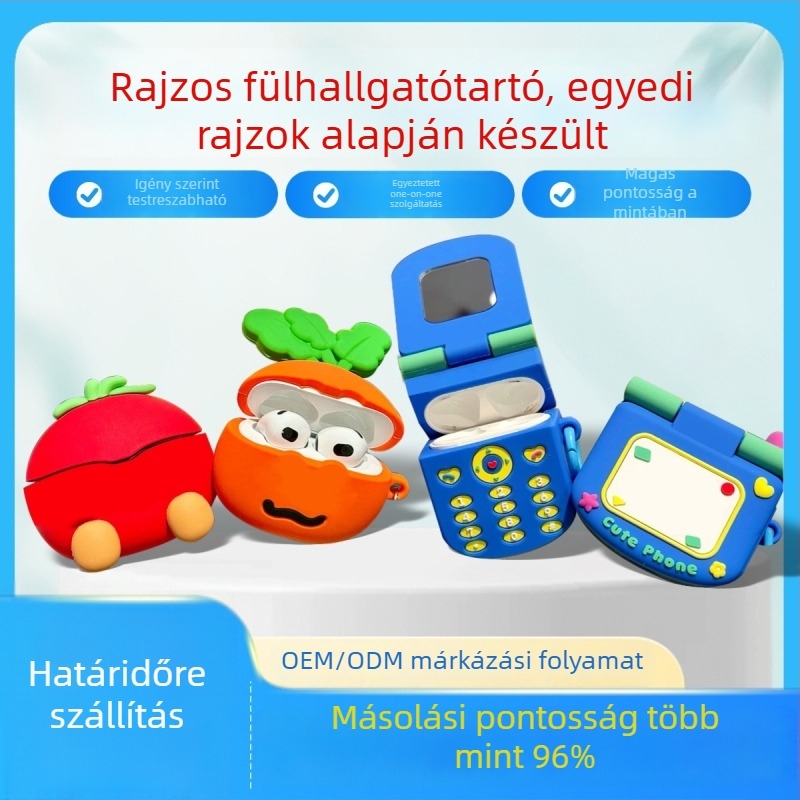 AirPods tok, szilikonból, Creative Cute sorozat, testreszabható, rajzfilmszerű stílus, kompatibil minden márkával