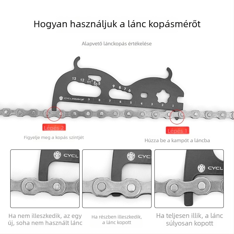 Alumíniumötvözetű kerékpárlánc kopásmérő tolómérő eszköz