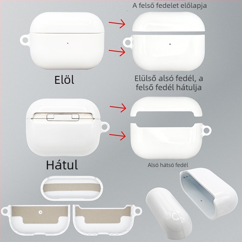 AirPods védőtok – fényes PC kemény tok, szublimációs hőtranszfer felülettel, testreszabható, univerzális Apple modellhez