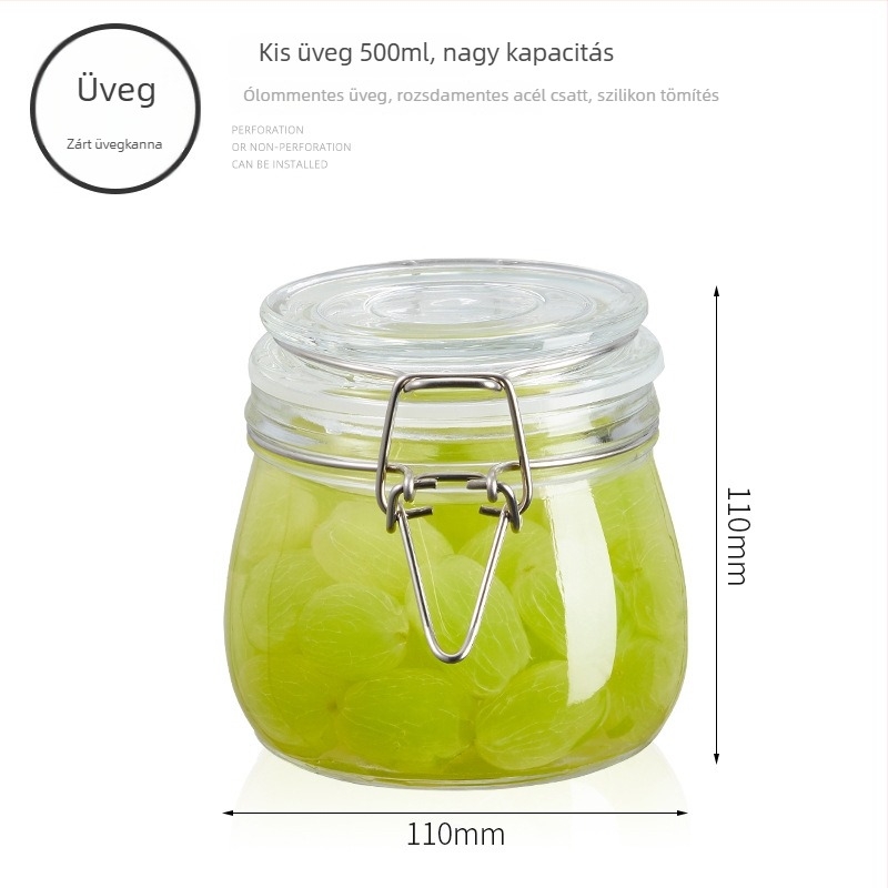 Üveg zárható pohár, kerek forma, 501-800 ml kapacitás, mikrohullámú sütőben használható, modern minimalista stílus