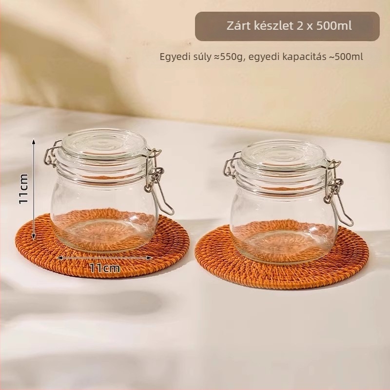Üveg zárható pohár, kerek forma, 501-800 ml kapacitás, mikrohullámú sütőben használható, modern minimalista stílus