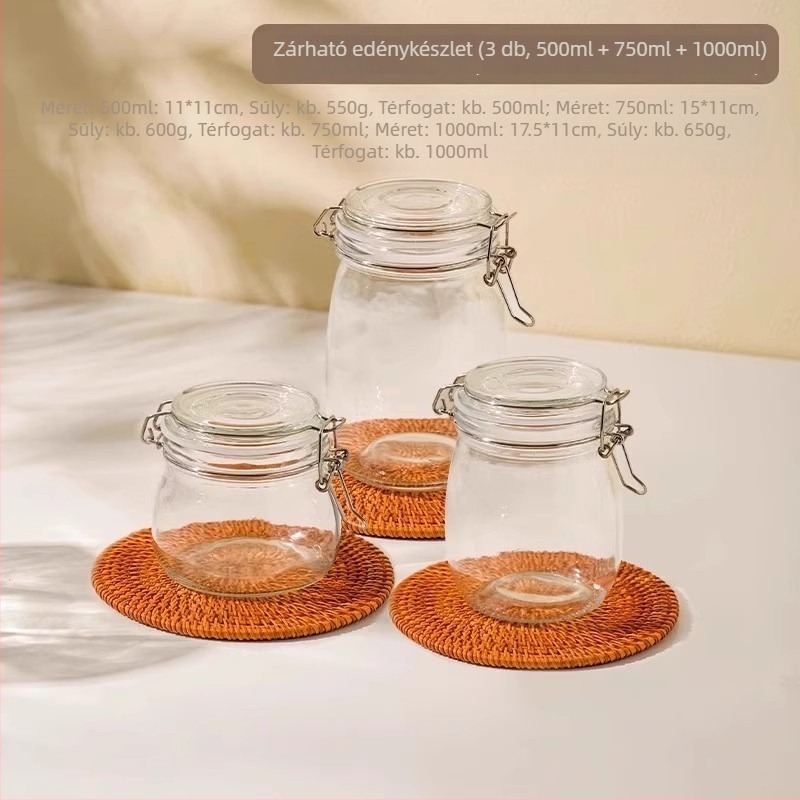 Üveg zárható pohár, kerek forma, 501-800 ml kapacitás, mikrohullámú sütőben használható, modern minimalista stílus