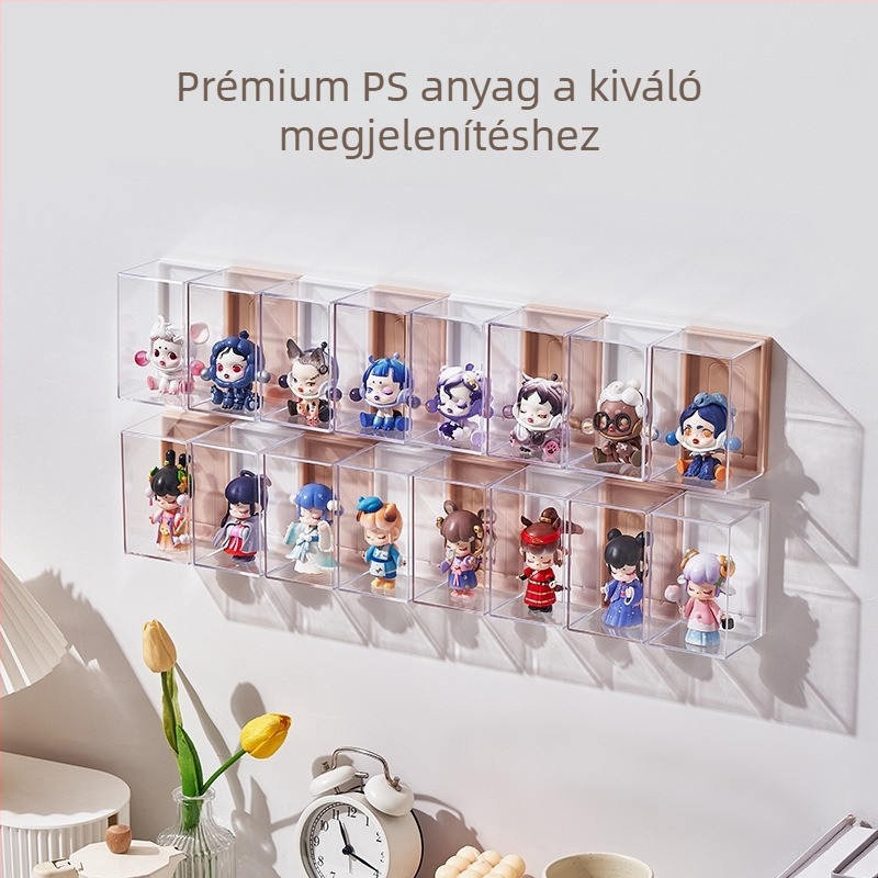 Falihoz szerelhető átlátszó kiállítási vitrinka figuráknak (PS) 5L kapacitás – Charming cat