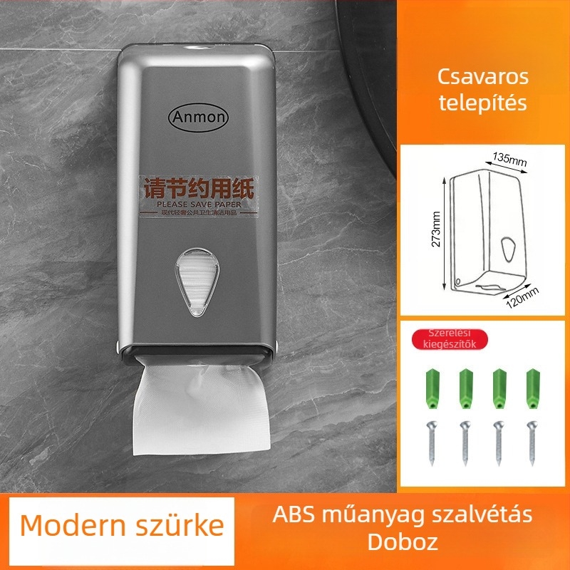 Fali szalvétatartó doboz fürdőszobához, műanyagból, kivehető szalvétával, modern minimalist stílus, többfunkciós