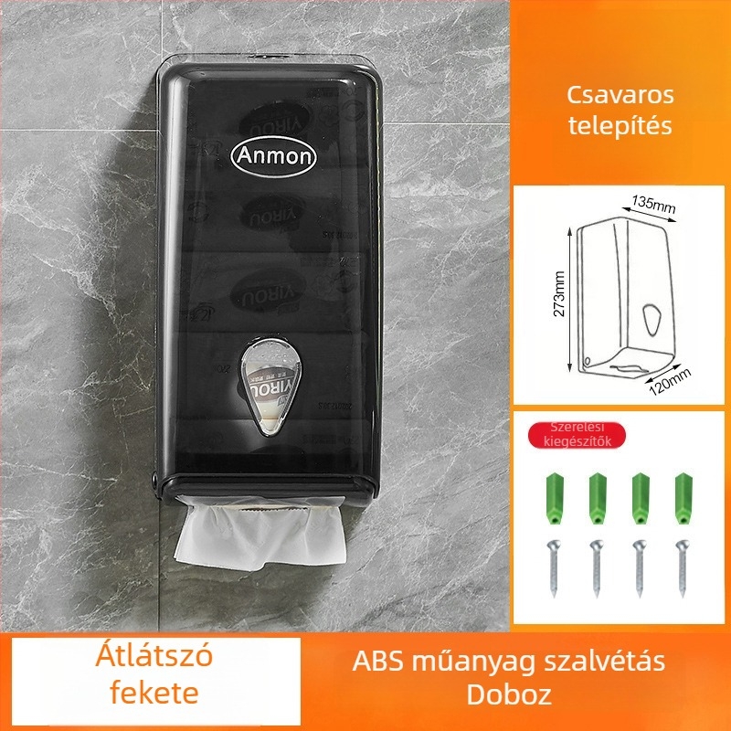 Fali szalvétatartó doboz fürdőszobához, műanyagból, kivehető szalvétával, modern minimalist stílus, többfunkciós