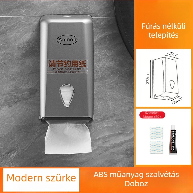 Fali szalvétatartó doboz fürdőszobához, műanyagból, kivehető szalvétával, modern minimalist stílus, többfunkciós