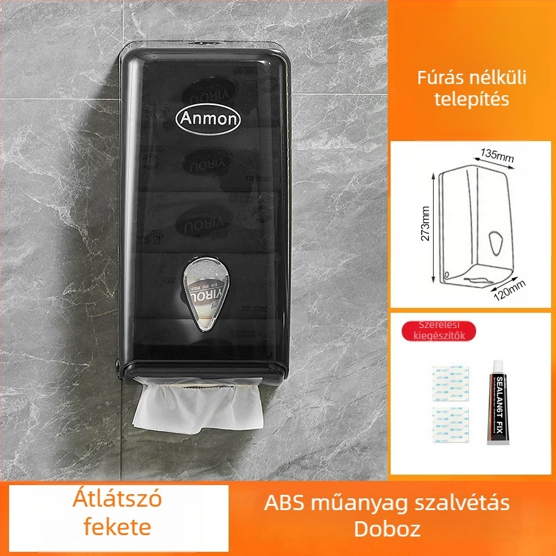 Fali szalvétatartó doboz fürdőszobához, műanyagból, kivehető szalvétával, modern minimalist stílus, többfunkciós