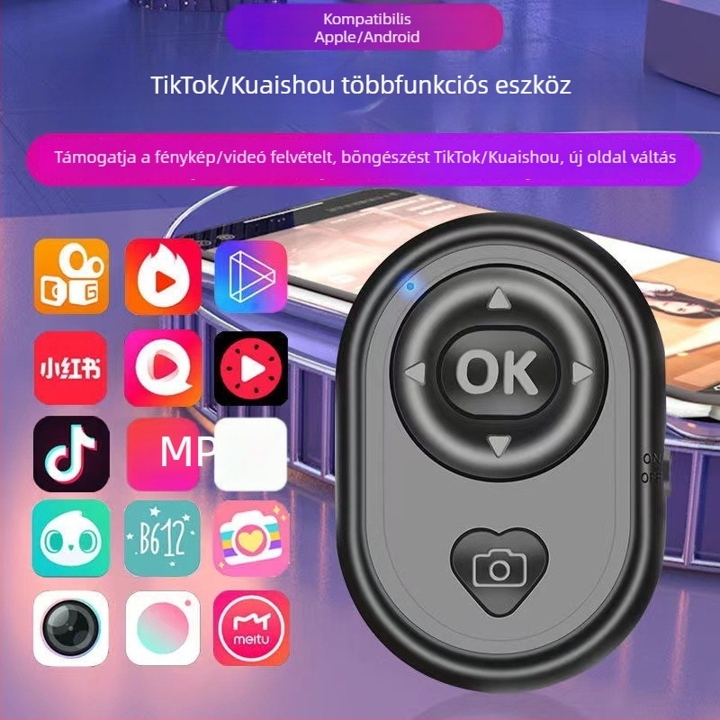 Bluetooth kamera távvezérlő, vezeték nélküli selfie bot műanyag házban, Bluetooth 4.0, univerzális telefon-tartó