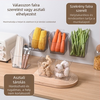 Fali tároló doboz ragasztóval felszerelhető, PET műanyag, 2,3 L kapacitás, modell 8860, egymásra tehető