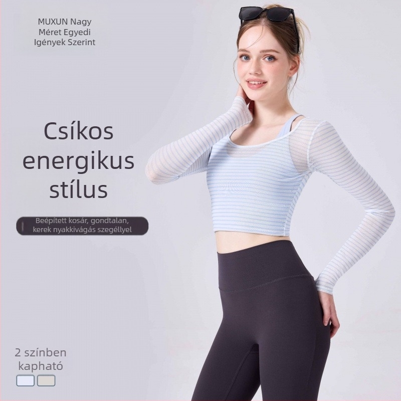 Új stílusú nyakpántos sportmelltartó kontrasztos csíkokkal, nőknek, mellpárnával, hálós anyag, gyorsan száradó, légáteresztő, rövid jóga top