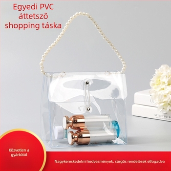 Gyöngyös hatású átlátszó PVC kézitáska esküvőre, személyre szabható, dupla rétegű, 100 silk vastagság, napi termelés 100k