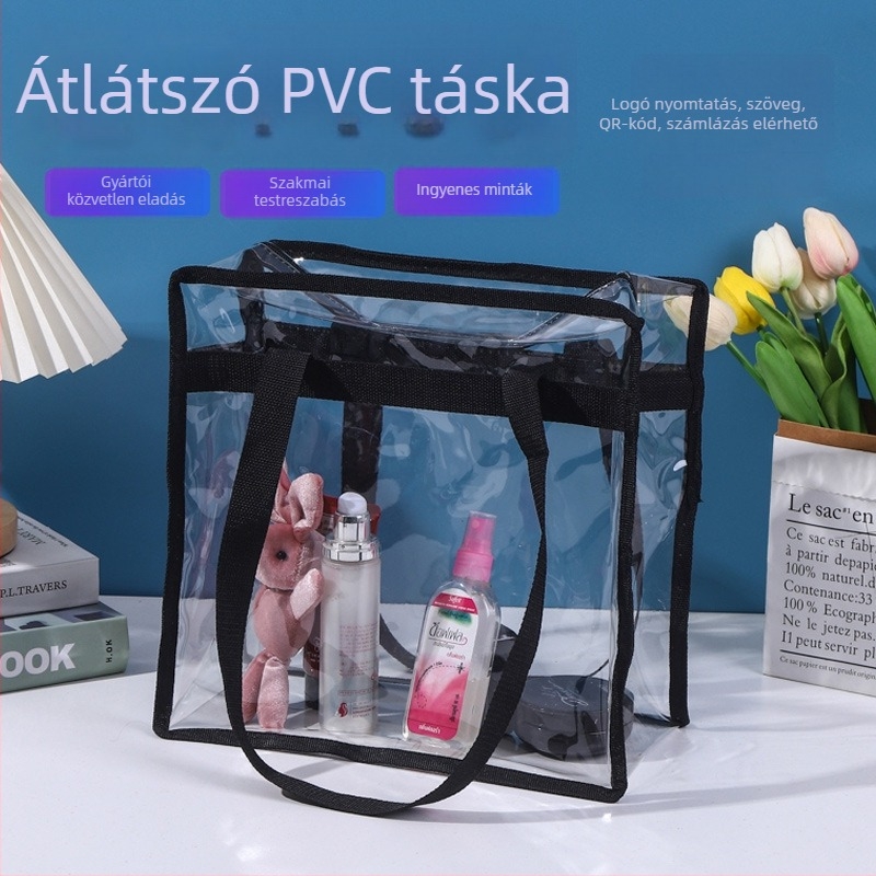 Átlátszó PVC tote táska zárral, nagy kapacitású, hordozható poggyász tárolás, logó testreszabás