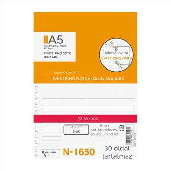 B5-ös kötetes noteszhez csereoldalak – 30 oldal, 40 g papír, nyersfa rostanyag