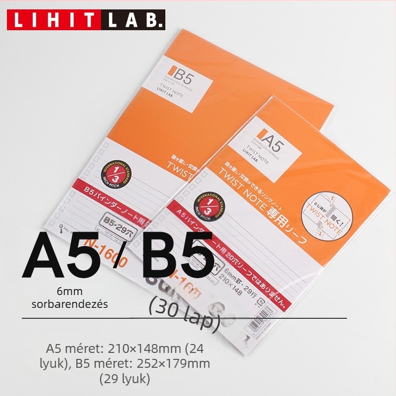 B5-ös kötetes noteszhez csereoldalak – 30 oldal, 40 g papír, nyersfa rostanyag