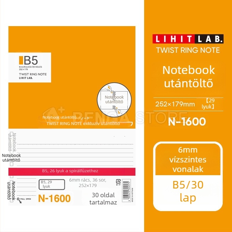 B5-ös kötetes noteszhez csereoldalak – 30 oldal, 40 g papír, nyersfa rostanyag