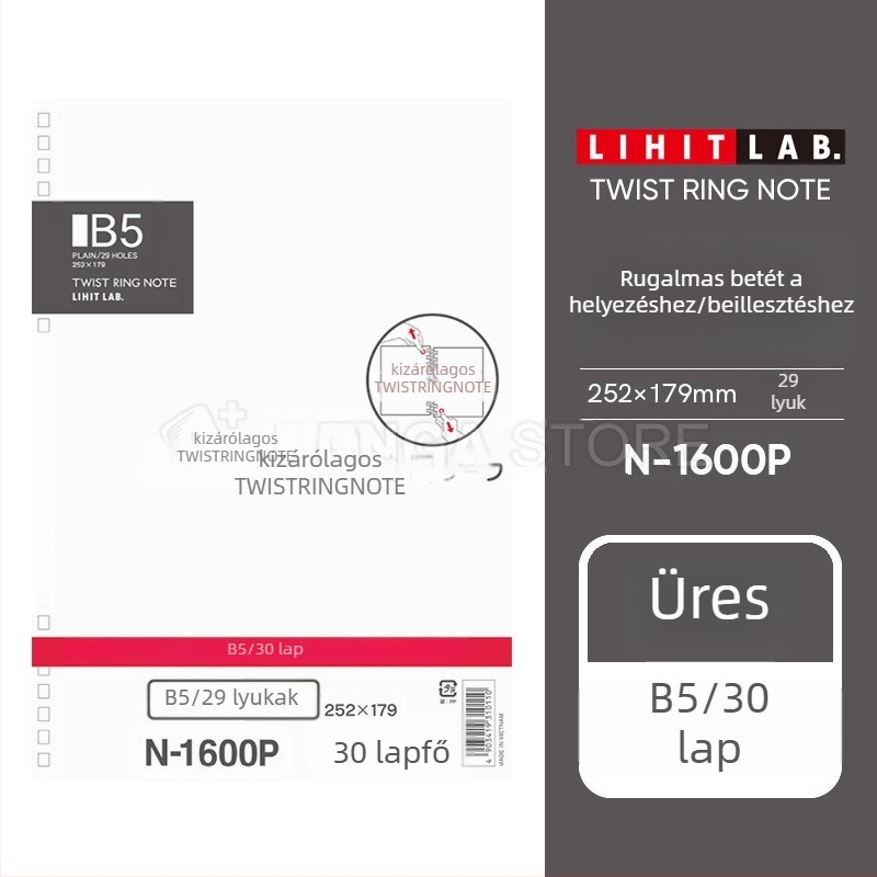 B5-ös kötetes noteszhez csereoldalak – 30 oldal, 40 g papír, nyersfa rostanyag